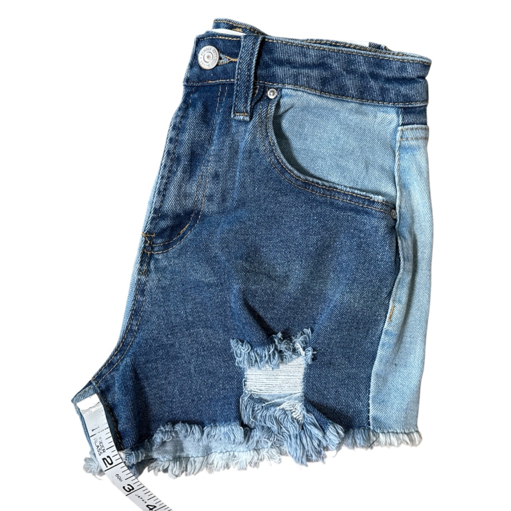 Almost Famous Mom Jean Shorts Womens 1 Blue two toned Cut Off Distressed Denim - Picture 8 of 9